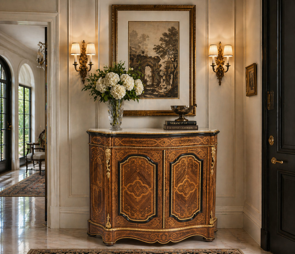 19th century Louis XV cabinet in a classic hallway interior 