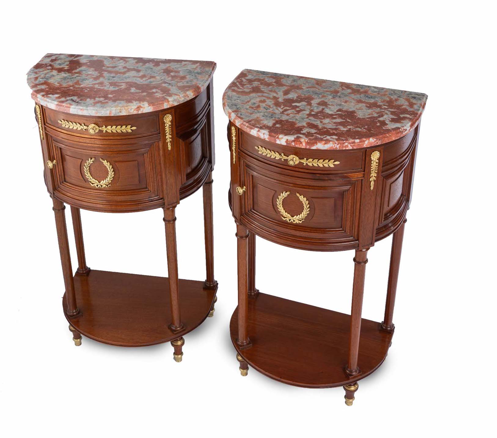Pair of Antique Louis XVI Marble Top Bedside Tables 7 Pair of Antique Louis XVI Marble Top Bedside Tables - Image 3