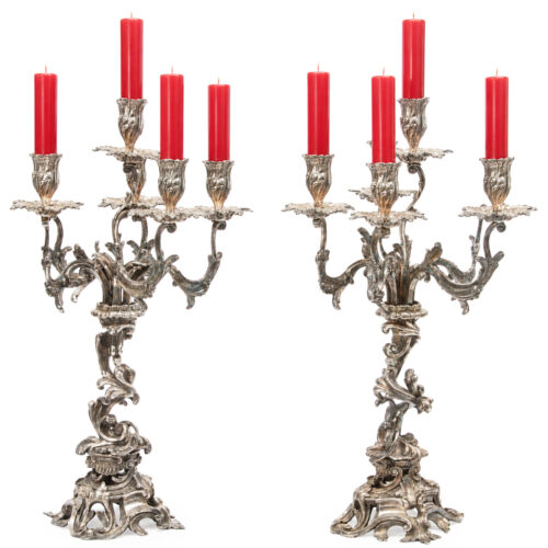 Pair Large 19th Century Silver Plate Candelabra 2