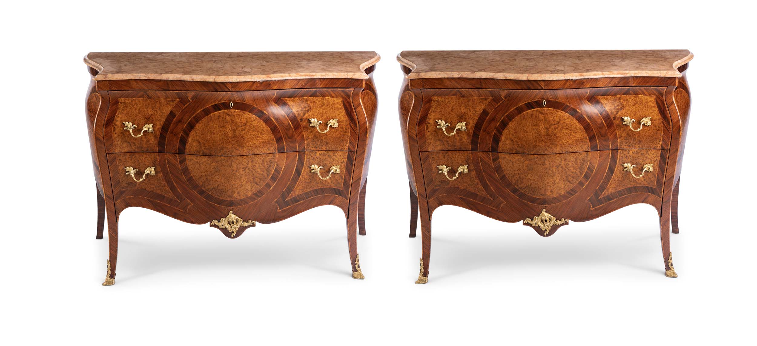 Pair of Marble Top Bombe Commodes - 19th Century 5 Pair marble top commodes 19th century