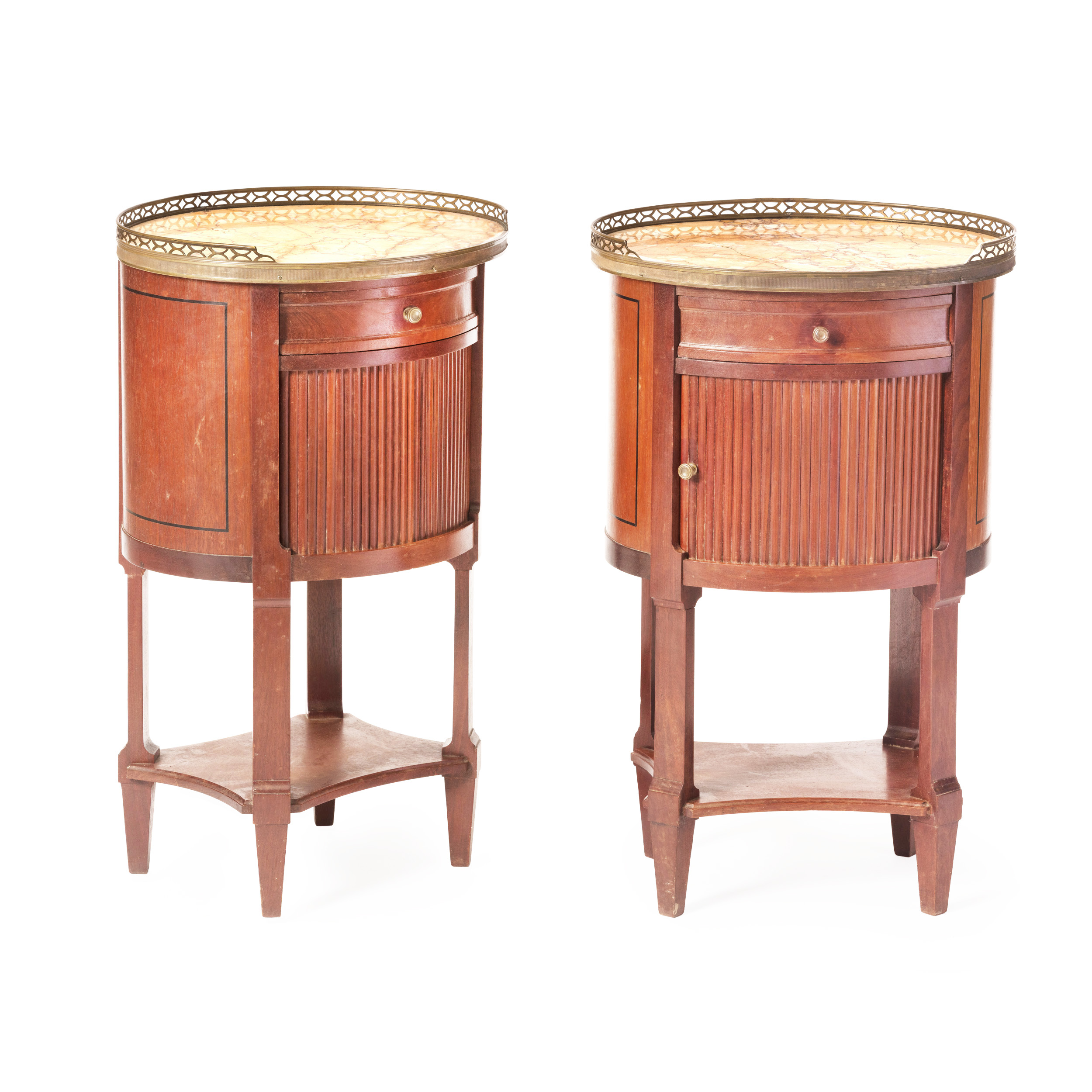 Pair Small Walnut Bedside Tables Marble Tops 5 Pair Small Walnut-Bedside-Tables-Marble-Tops