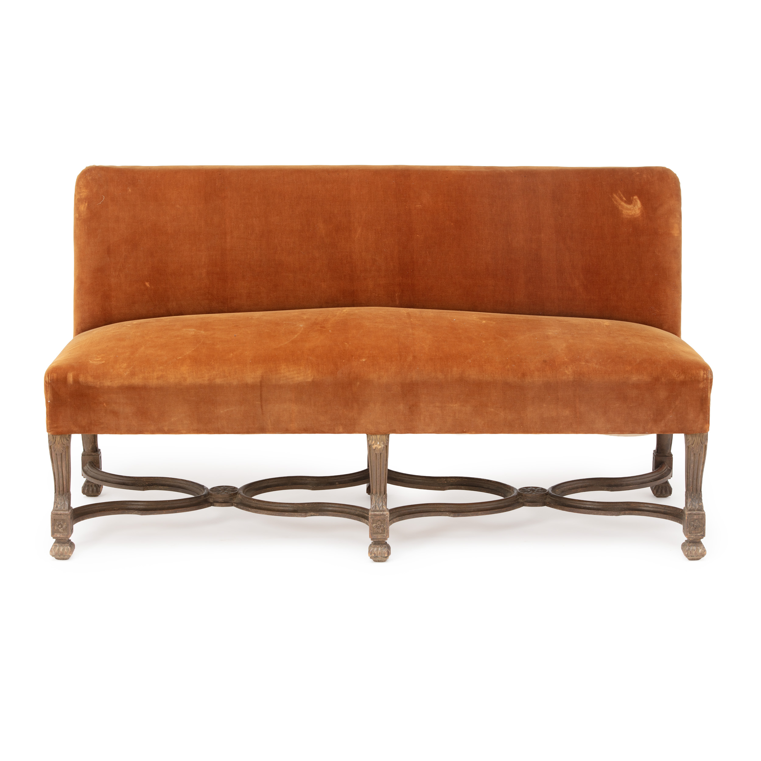 rust-velvet-Upholstered-Antique-Banquette