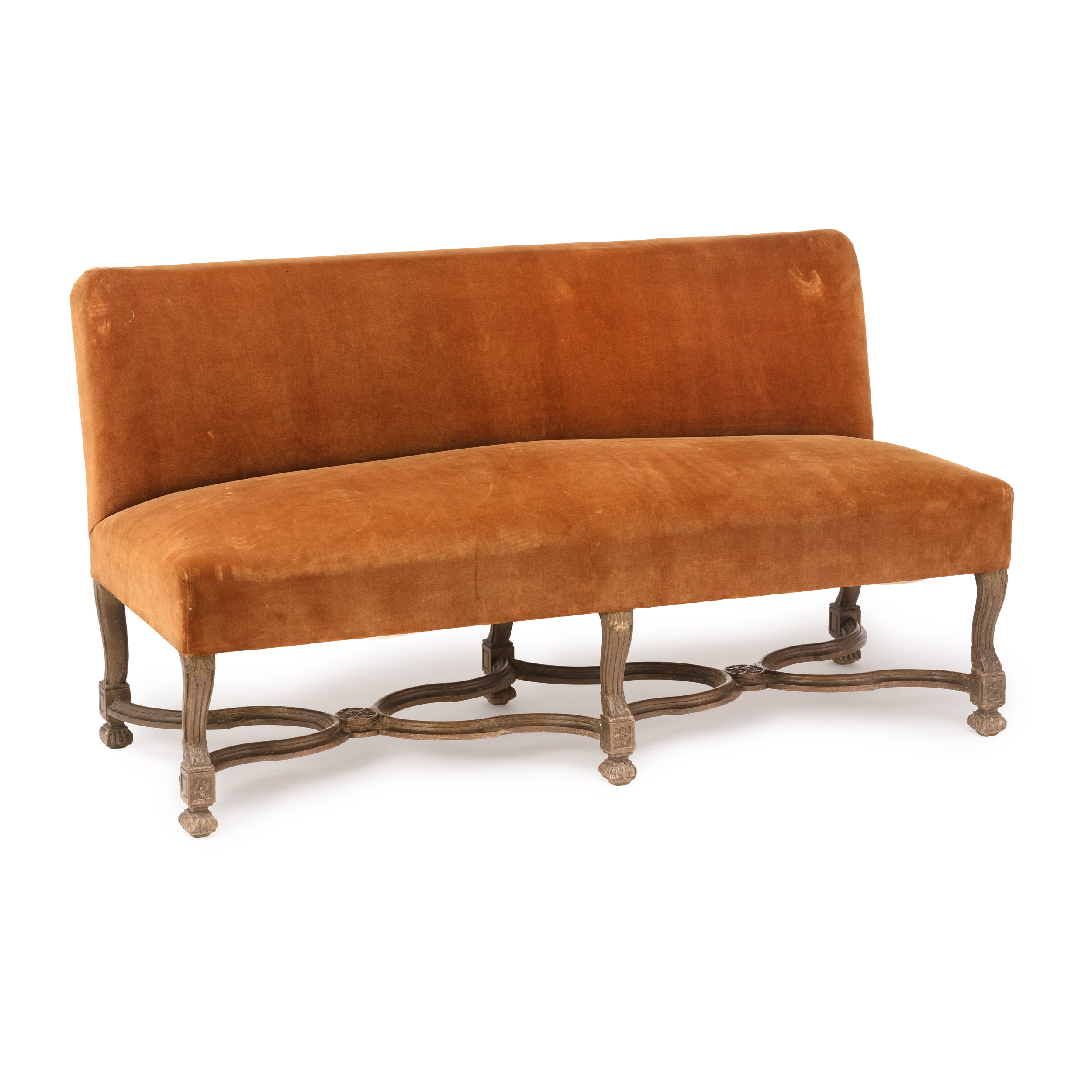 Rust-Velvet-Upholstered-Antique-Banquette