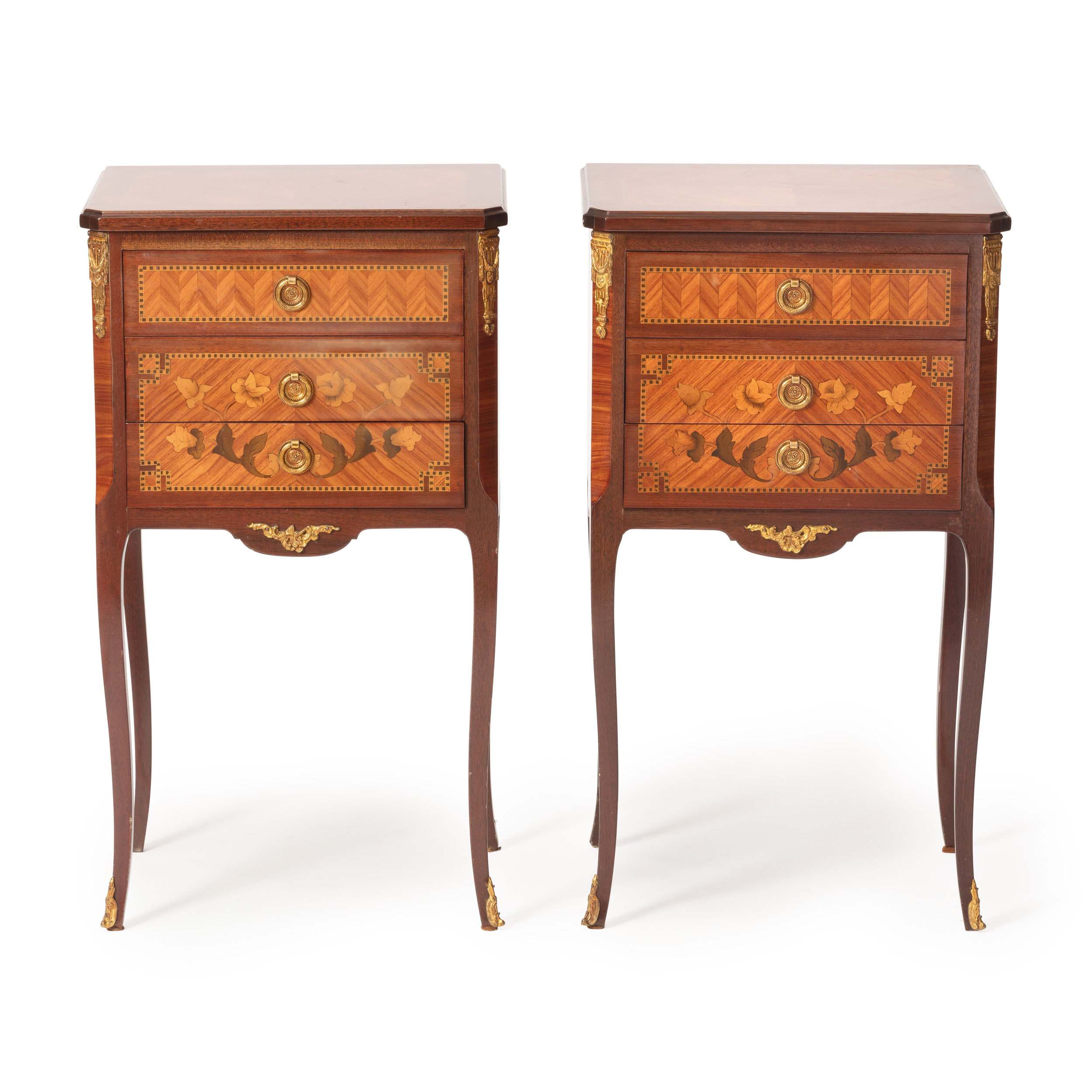 Pair of French Marquetry Inlaid Antique Bedside Tables with Ormolu Mounts 9 pair-inlaid-bedside-tables