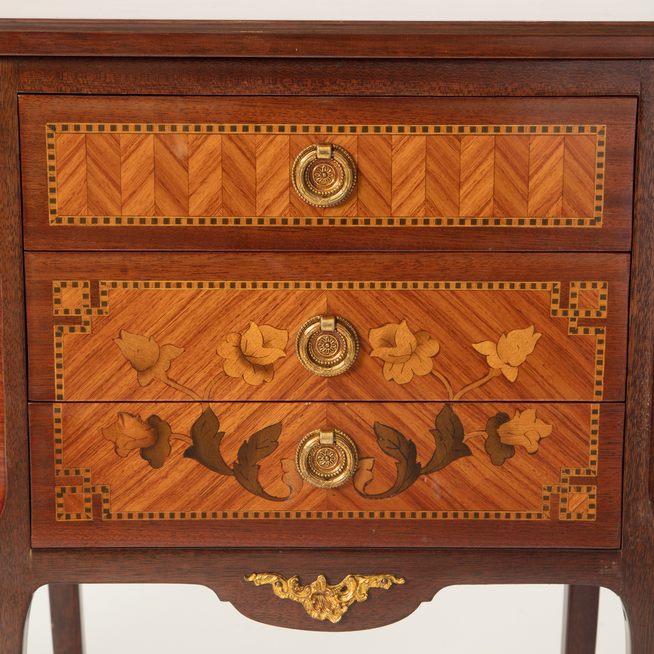 Pair of French Marquetry Inlaid Antique Bedside Tables with Ormolu Mounts 10 pair inalid bedside tables3