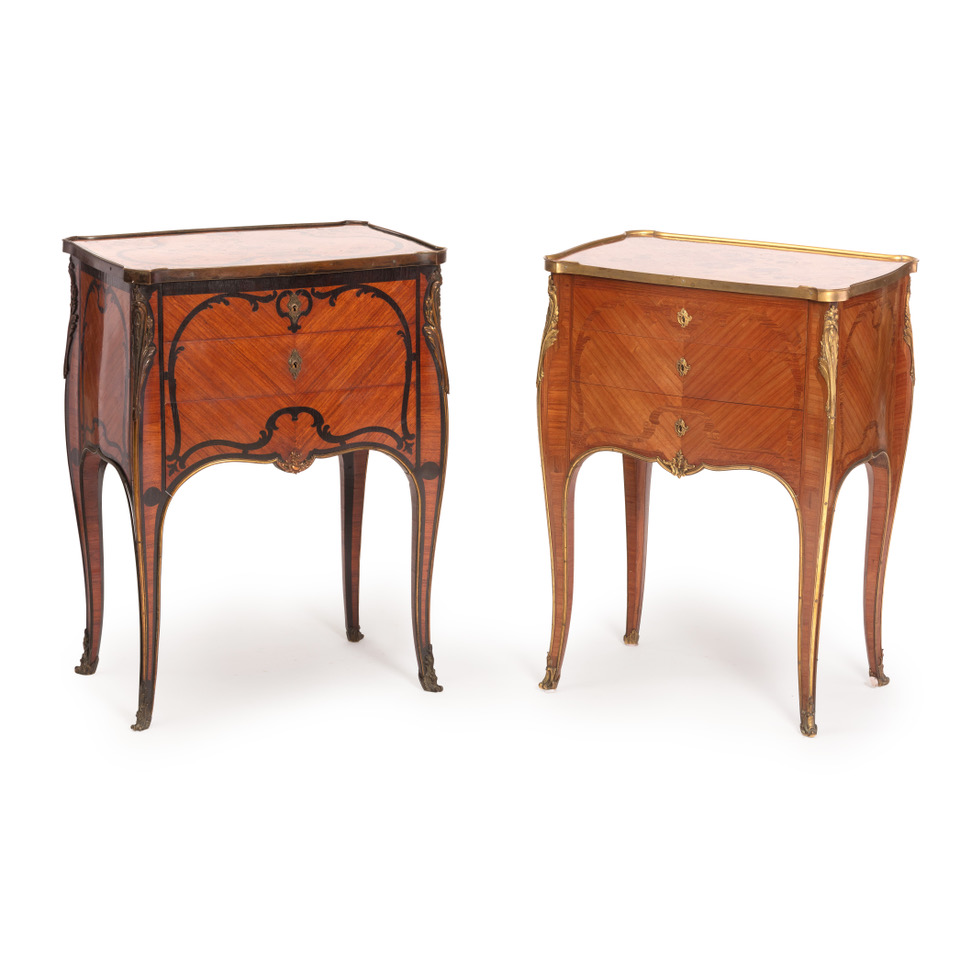 Matched Pair Marquetry Bedside Tables 5 pair-antique-commode-bedside-tables