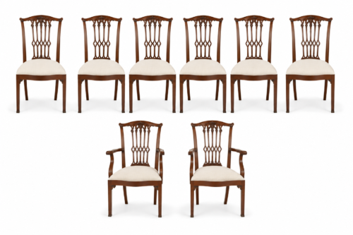 set 8 19th century Georgian Revival antique dining chairs shield-back