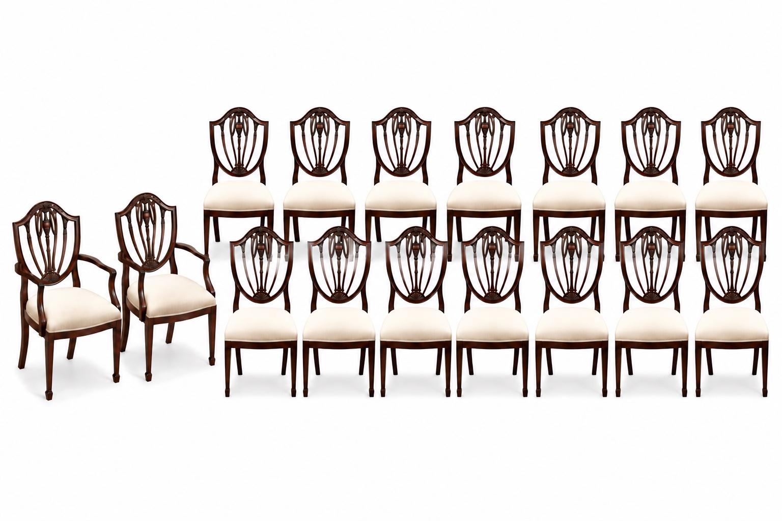 Set 14 19th Century Shield-Back Dining Chairs Hepplewhite 7 set 14 19th century dining chairs