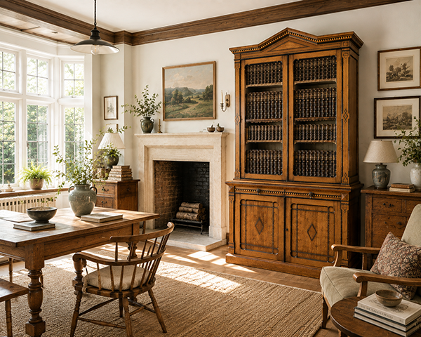 Styling 19th Century Antiques - A Question of Context: Eight Antiques, Many Rooms 36 https://www.wallrocks.com.au/collections/antique-furniture/antique-bookcases/english-arts-crafts-bookcase/