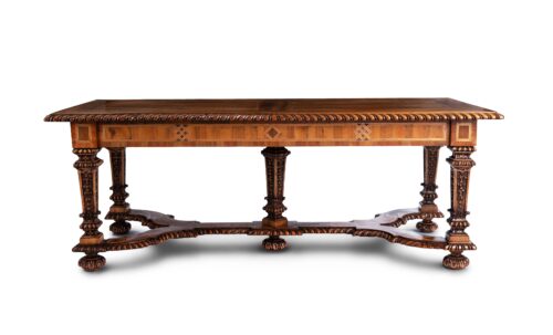 19th century antique library table italian inlaid walnut