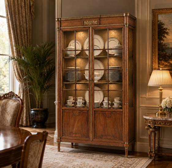 Styling 19th Century Antiques - A Question of Context: Eight Antiques, Many Rooms 24 19th century French glazed display cabinet in a traditional dining room