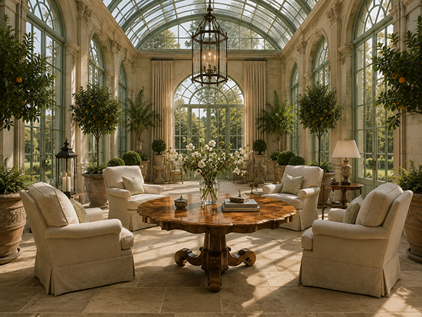 Styling 19th Century Antiques - A Question of Context: Eight Antiques, Many Rooms 12 English antique centre table featured in Orangery interior